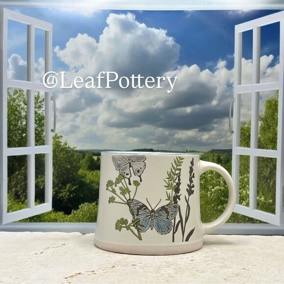 Gray/Blue Butterflies in Spring Beige Ceramic 18oz Mug - Picture 10 of 10